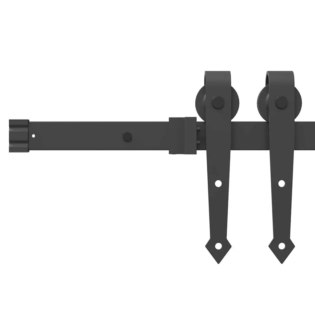 Sliding Door Hardware Kit for Interior Use 213.5cm Black Steel Track Rail System