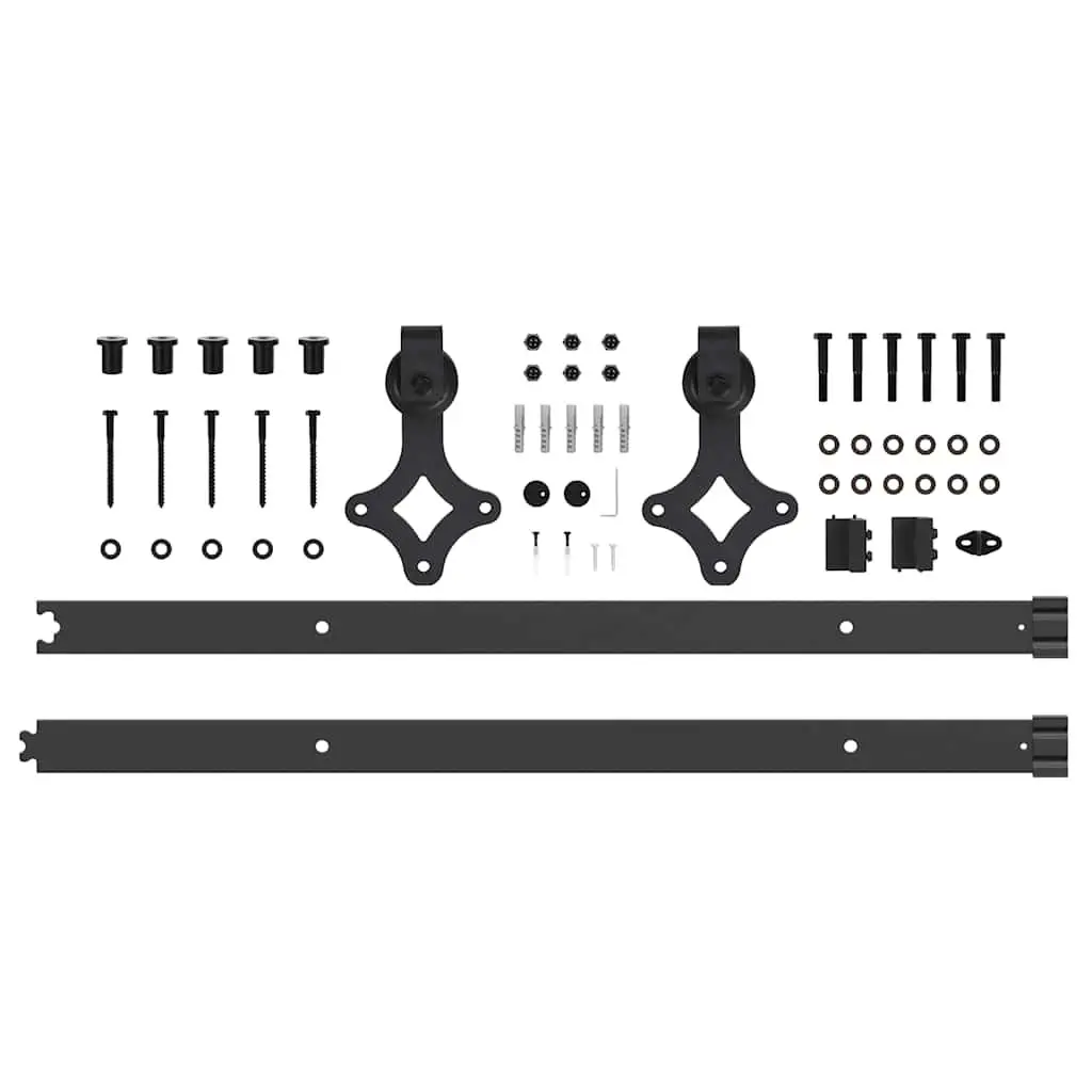 Sliding Door Hardware Kit for Interior Use 152.5cm Black Steel Track Rail System