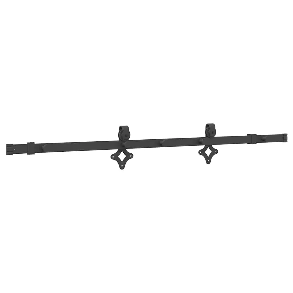Sliding Door Hardware Kit for Interior Use 152.5cm Black Steel Track Rail System