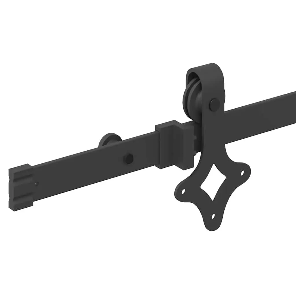 Sliding Door Hardware Kit for Interior Use 152.5cm Black Steel Track Rail System