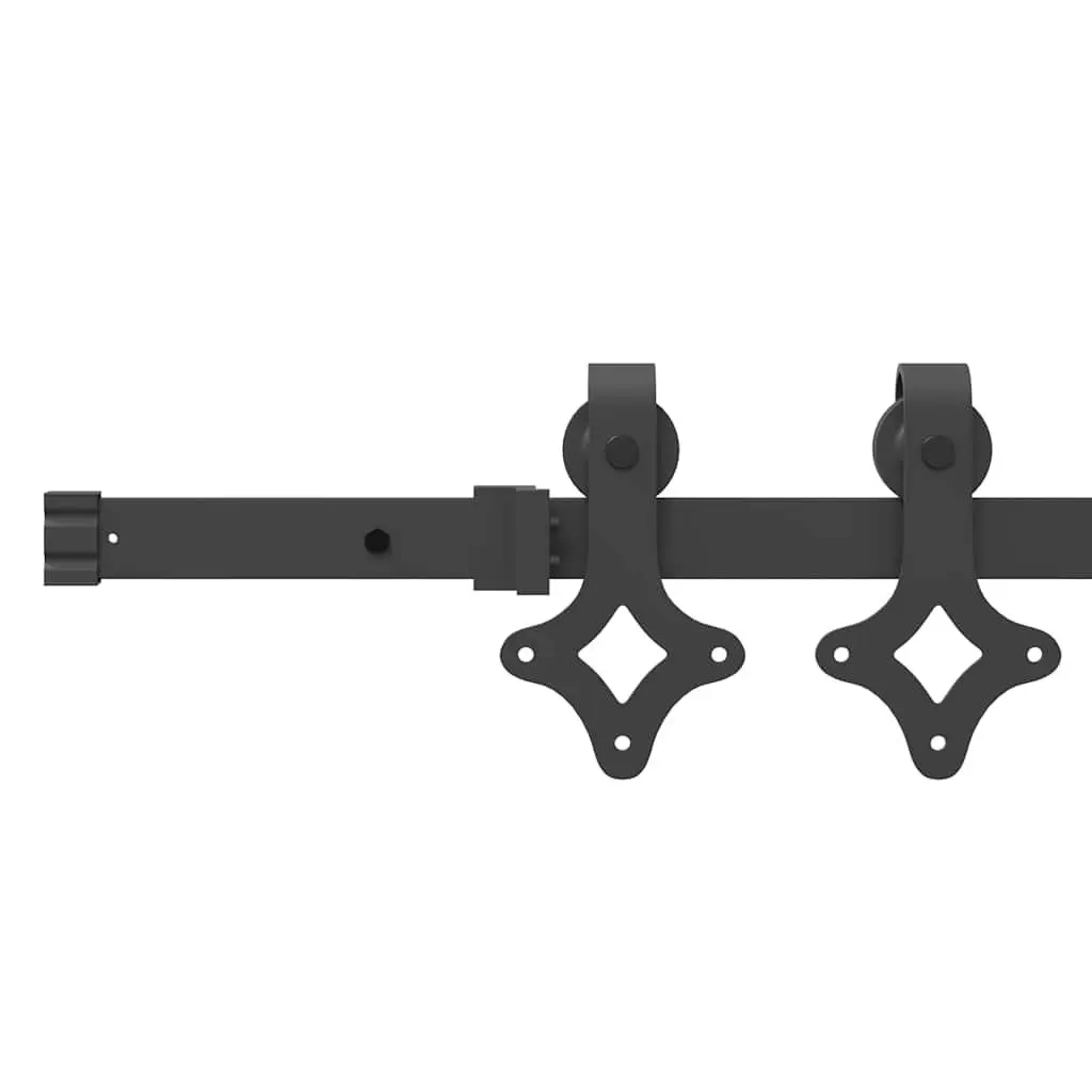 Sliding Door Hardware Kit for Interior Use 152.5cm Black Steel Track Rail System