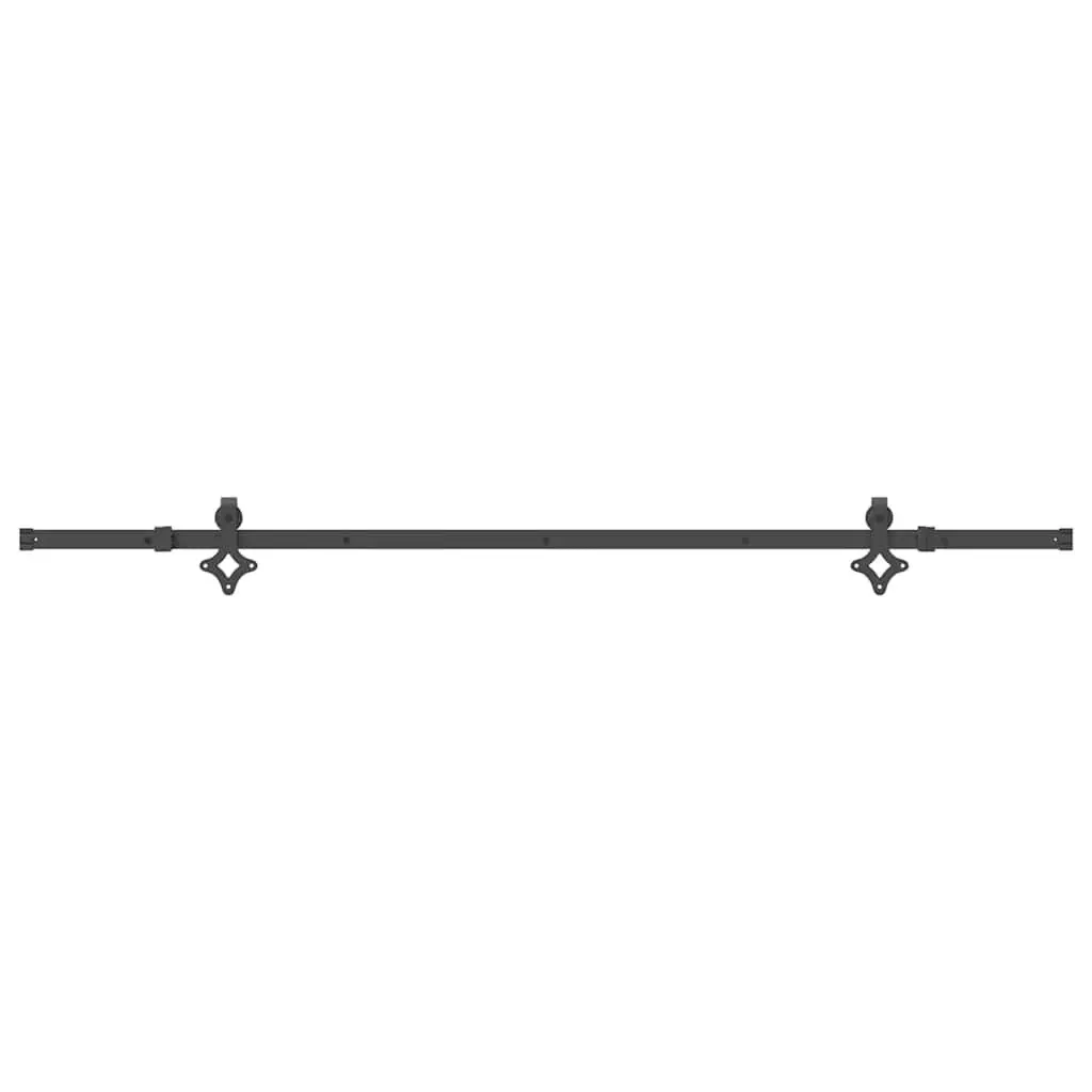 Sliding Door Hardware Kit 213.5cm Steel Track Rail System Black