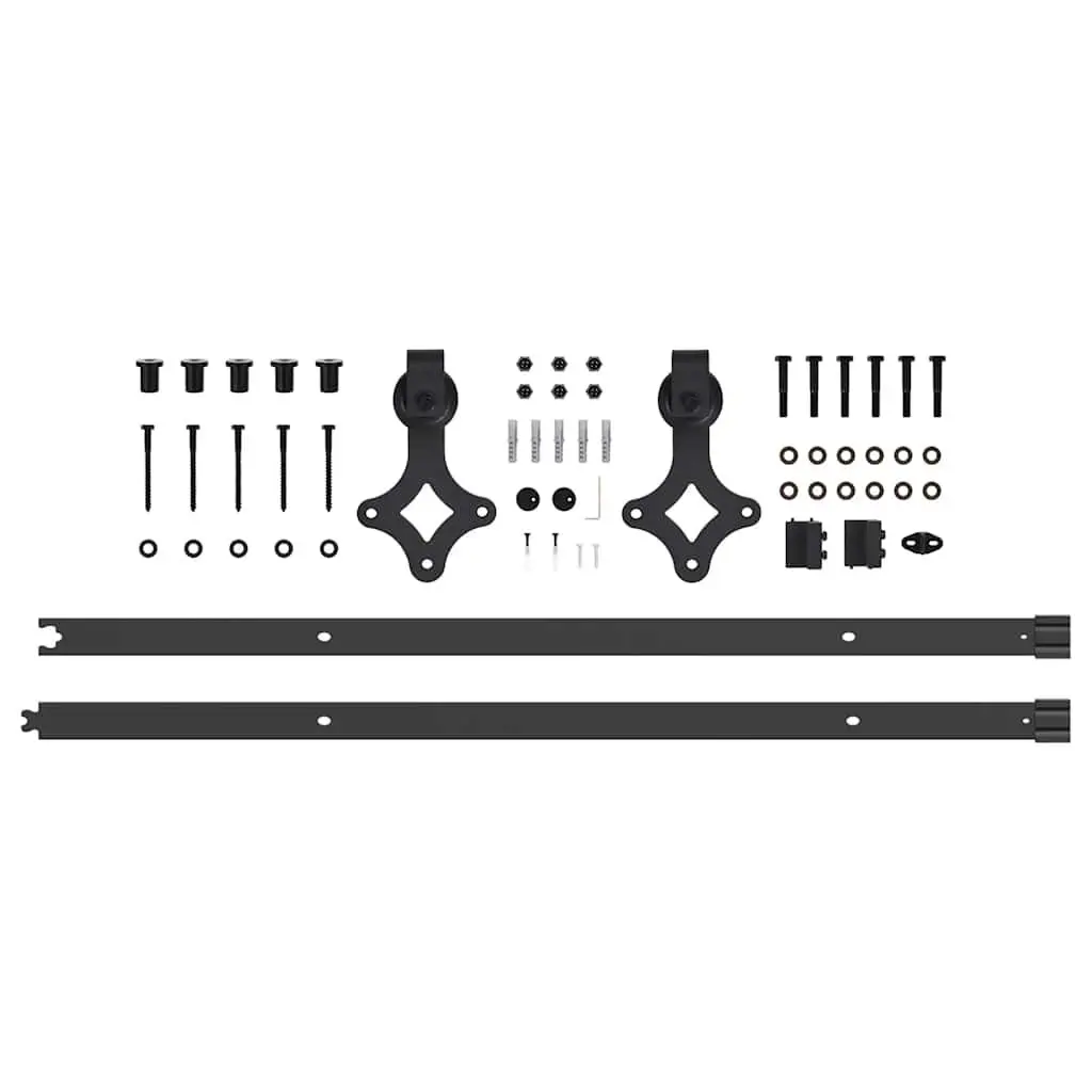 Sliding Door Hardware Kit 213.5cm Steel Track Rail System Black