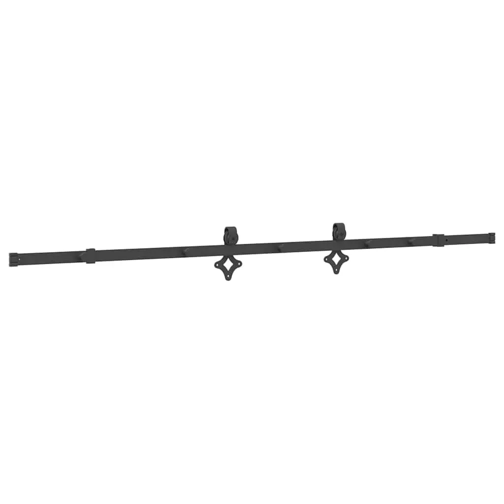 Sliding Door Hardware Kit 213.5cm Steel Track Rail System Black