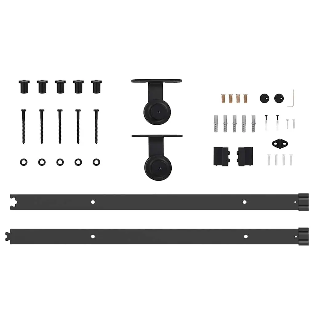 Sliding Door Hardware Kit for Study Bedroom Living Room 152.5cm Steel Track Rail System Black