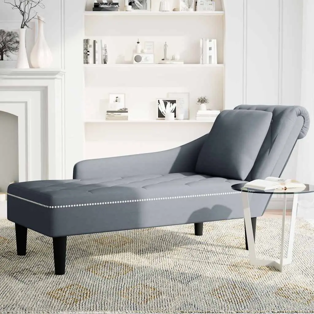 Chaise Lounge Grey Velvet with Pillow Armrest Button Tufting Living Room Sofa
