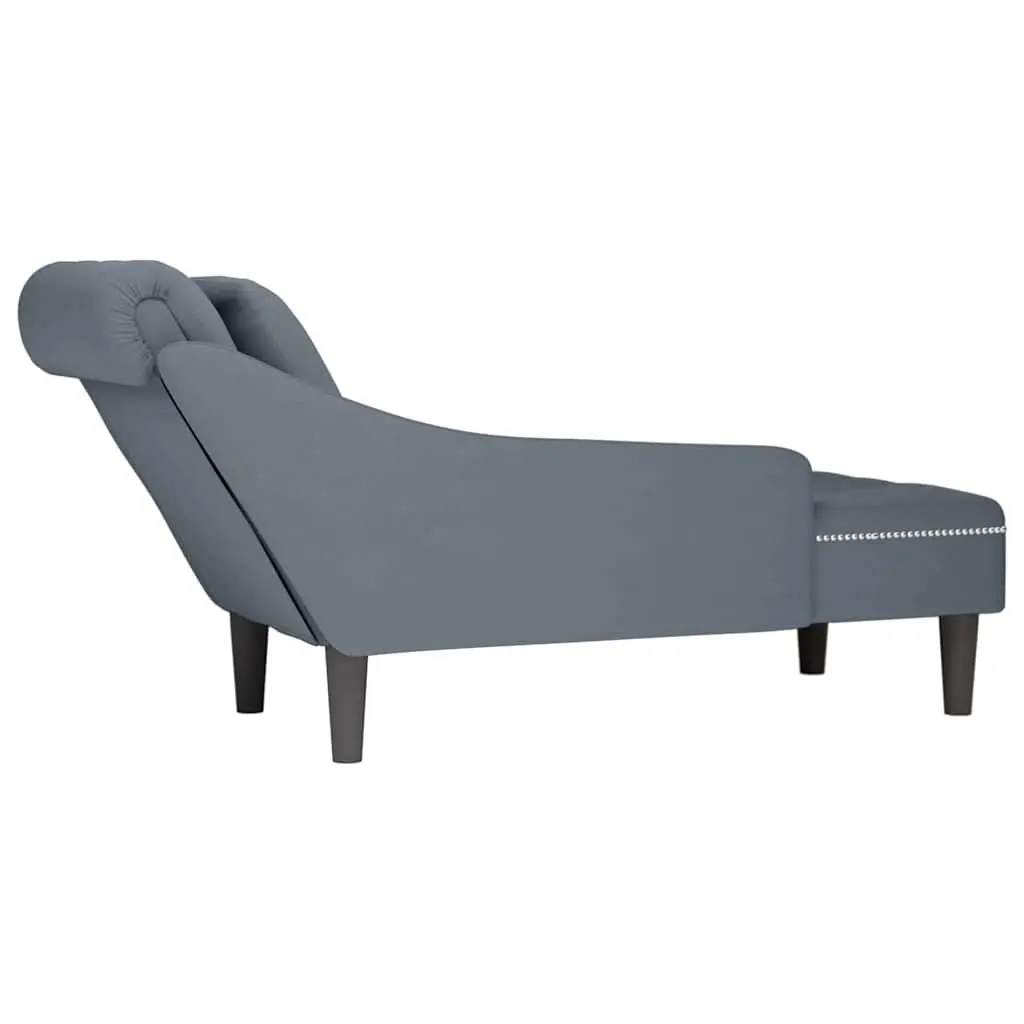 Chaise Lounge Grey Velvet with Pillow Armrest Button Tufting Living Room Sofa