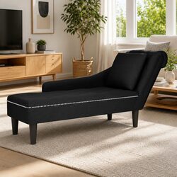 Chaise Lounge Specifications: Black Velvet with Pillow