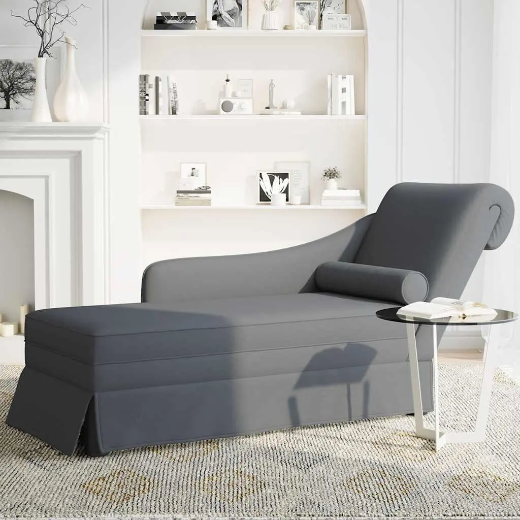 Chaise Lounge with Bolster Right Armrest Dark Grey Velvet Furniture Living Room