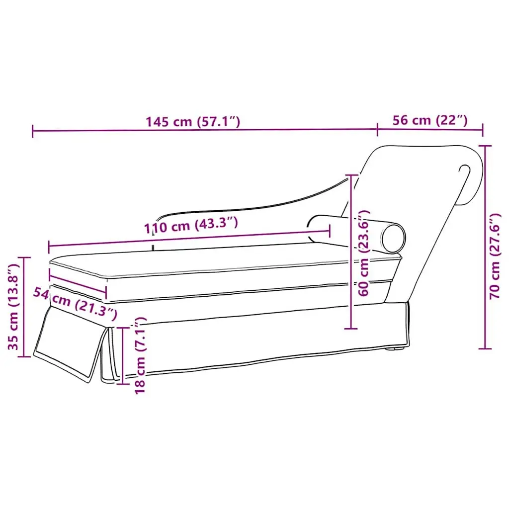 Chaise Lounge with Bolster Right Armrest Dark Grey Velvet Furniture Living Room