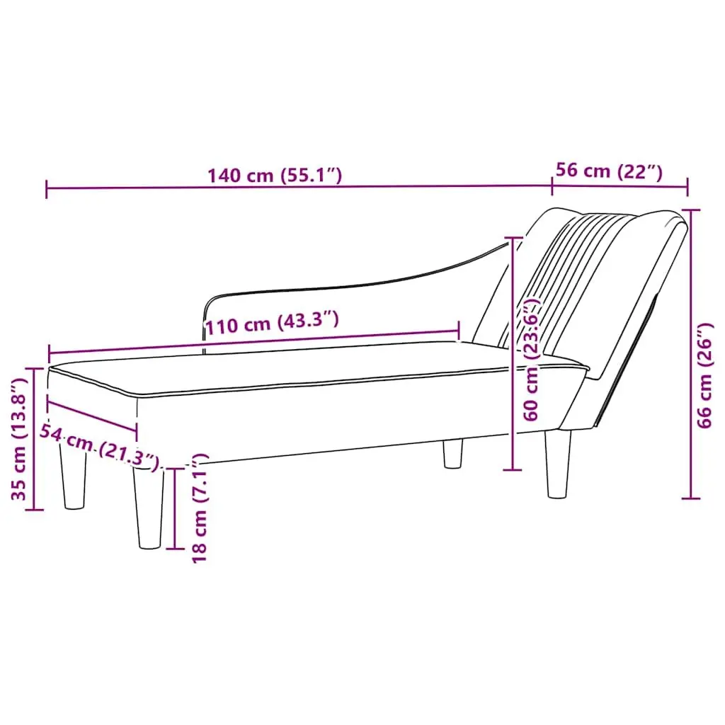 Chaise Lounge with Right Armrest Grey Fabric Comfortable Lounger Living Room