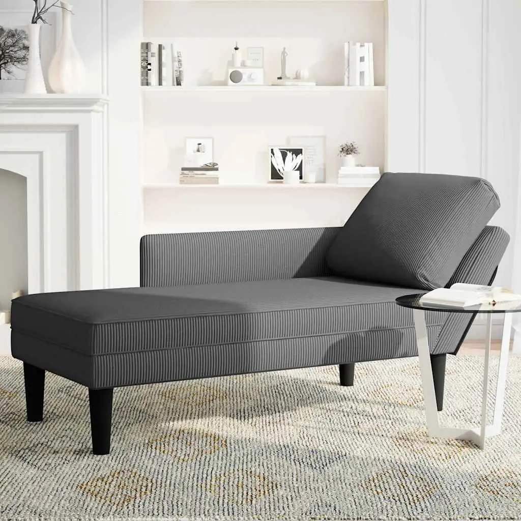 Grey Corduroy Chaise Lounge with Pillow