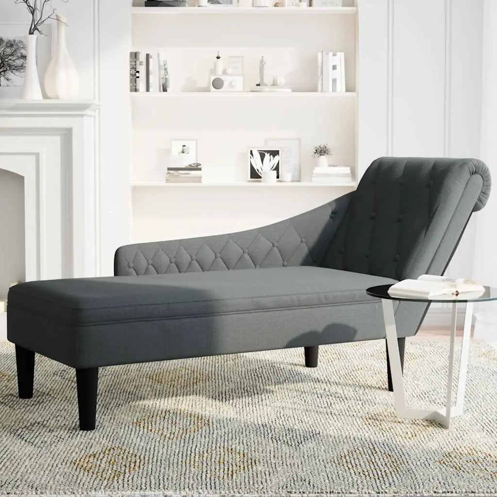 Chaise Lounge Chair Grey Fabric Living Room Right Armrest