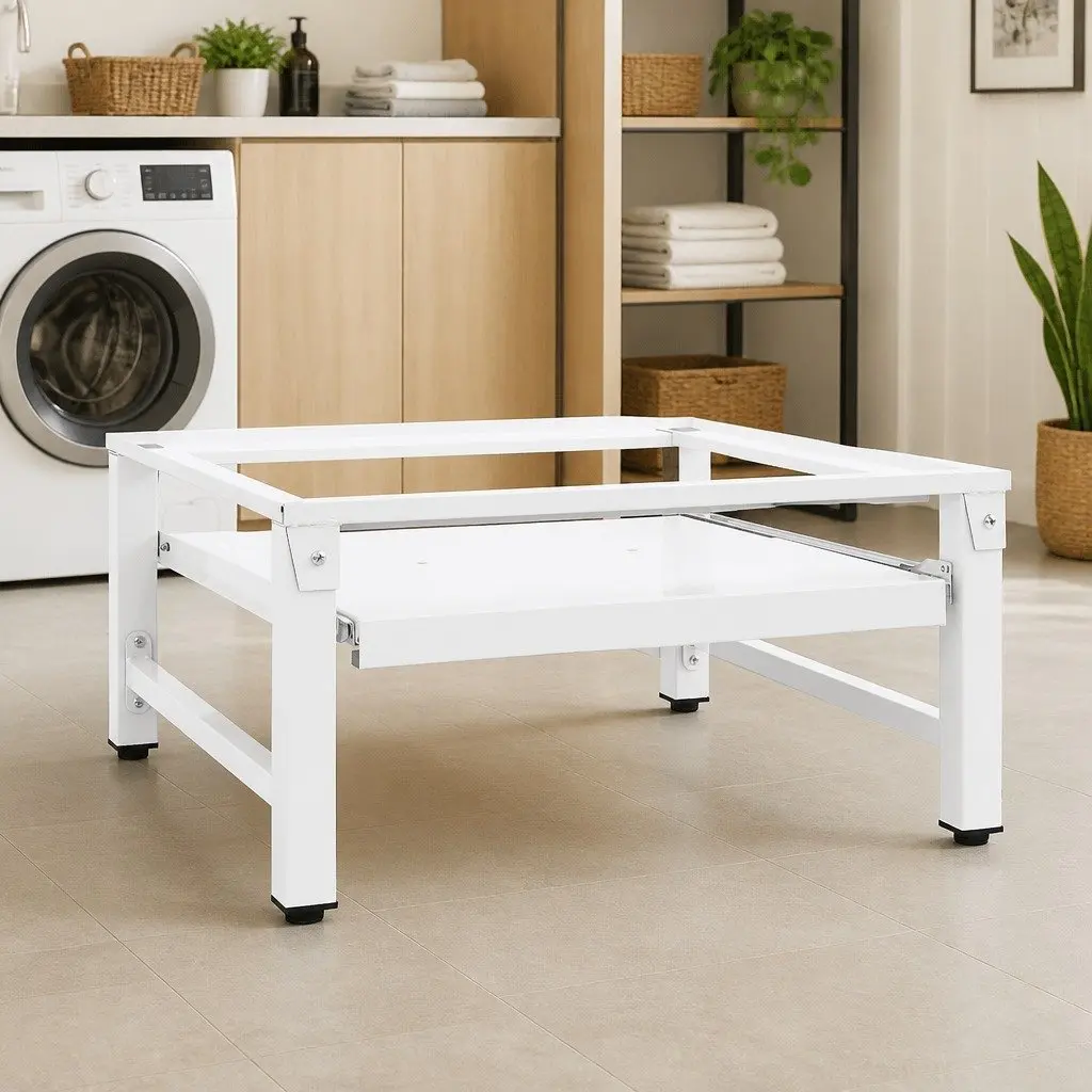 Washing Machine Pedestal with Steel Frame and Pull-out Shelf