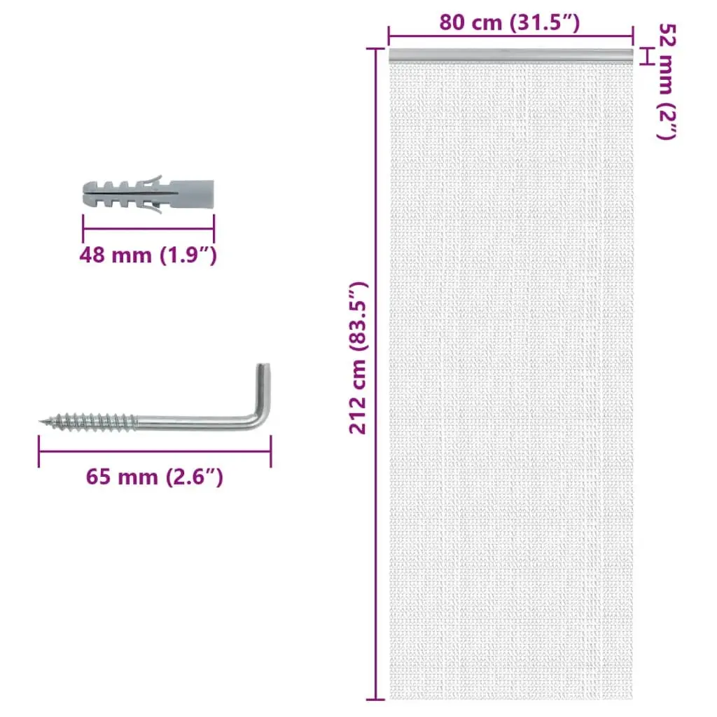 Chain Door Fly Screen Insect Barrier Curtain 80x212 cm Silver Aluminium