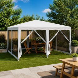 Party Tent 4x4m Outdoor Gazebo 8 Mesh Sidewalls Garden Shelter Canopy White