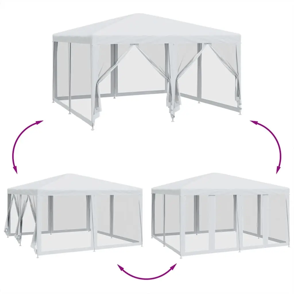 Party Tent Outdoor Use 4x4m with 8 Mesh Sidewalls White