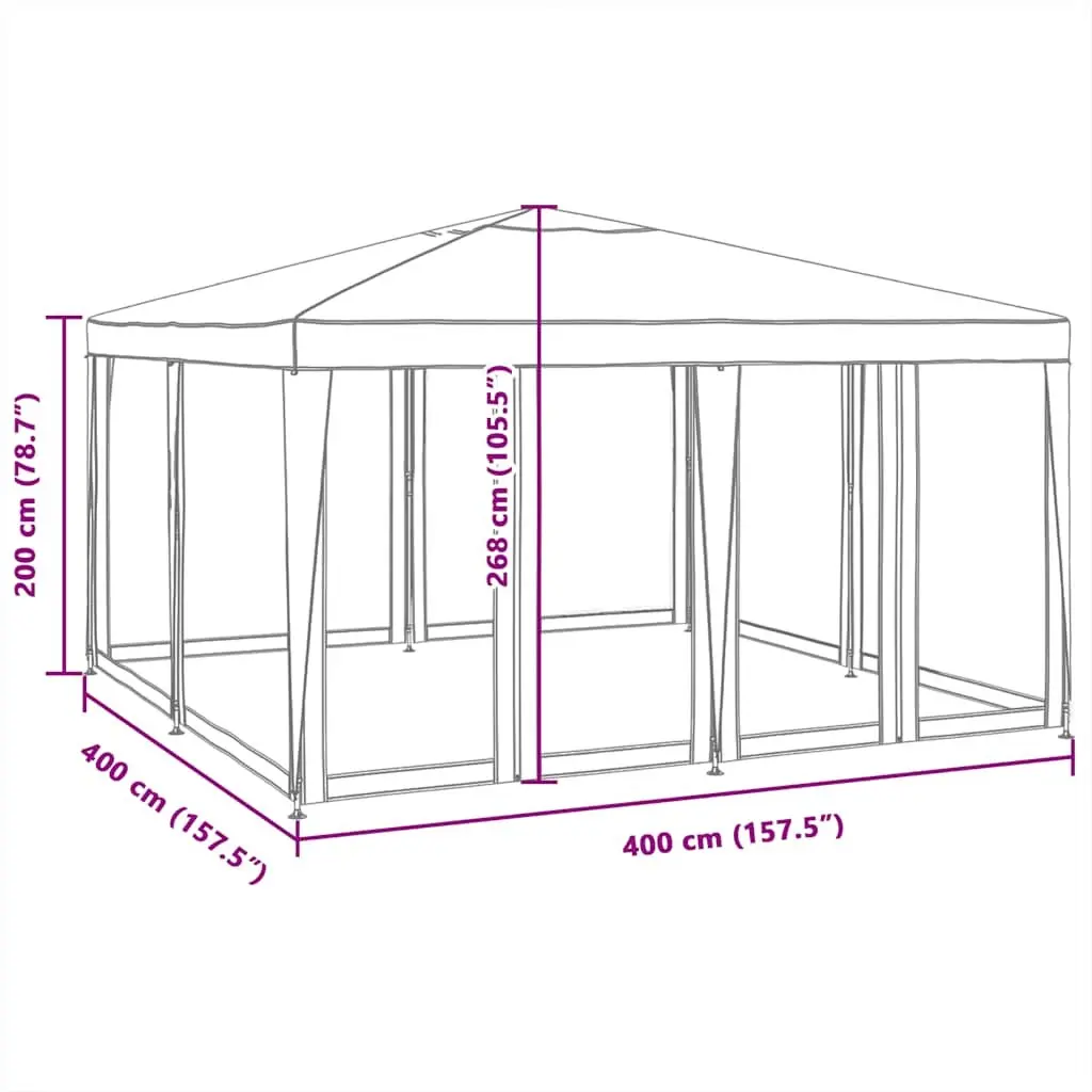 Party Tent Outdoor Use 4x4m with 8 Mesh Sidewalls White
