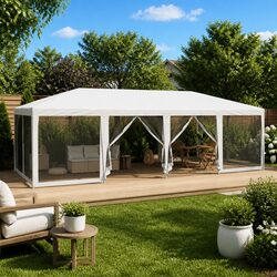 Party Tent 8x4m Outdoor Gazebo with 12 Mesh Sidewalls Garden Shelter Event