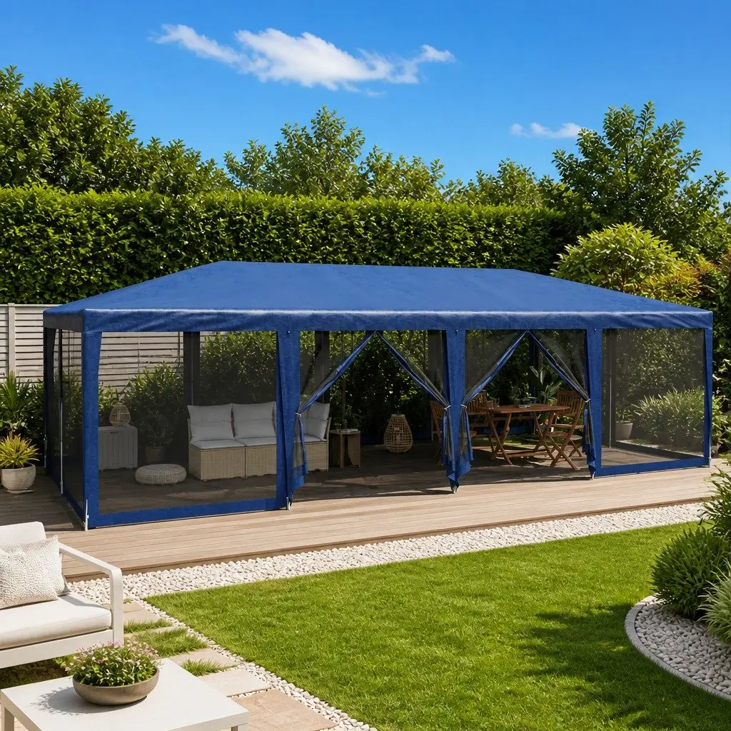 Party Tent Outdoor Gazebo 8x4m with 12 Mesh Sidewalls Garden Shelter