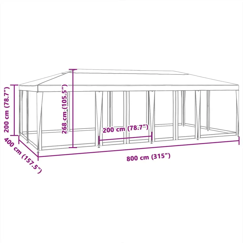 Party Tent Outdoor Gazebo 8x4m Green Mesh Sidewalls Heavy Duty Garden Shelter
