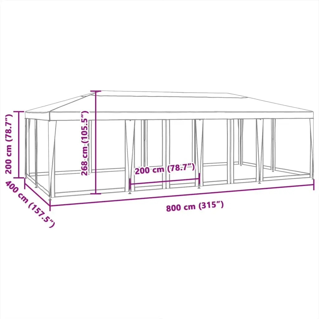 8x4m Outdoor Gazebo with Mesh Walls