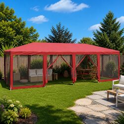 Party Tent Outdoor Gazebo 8x4m with 12 Mesh Sidewalls Red Garden Canopy