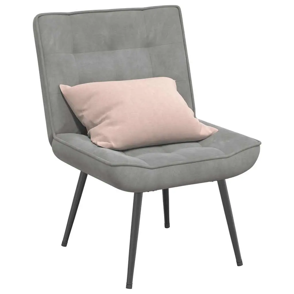 Relaxing Chair Grey Velvet Upholstered Lounge Seat Backrest Home Office Leisure
