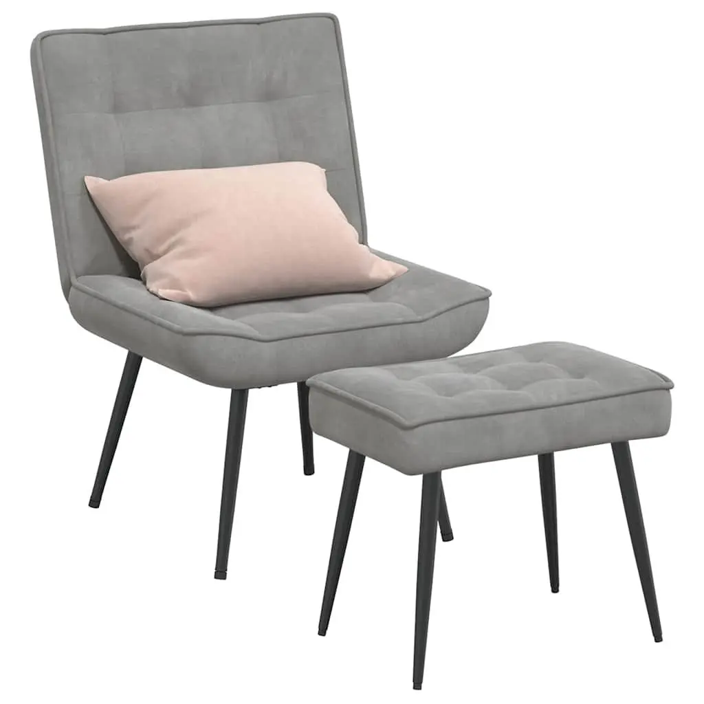 Relaxing Chair with Footstool Grey Velvet Upholstered Lounge Seat Comfortable