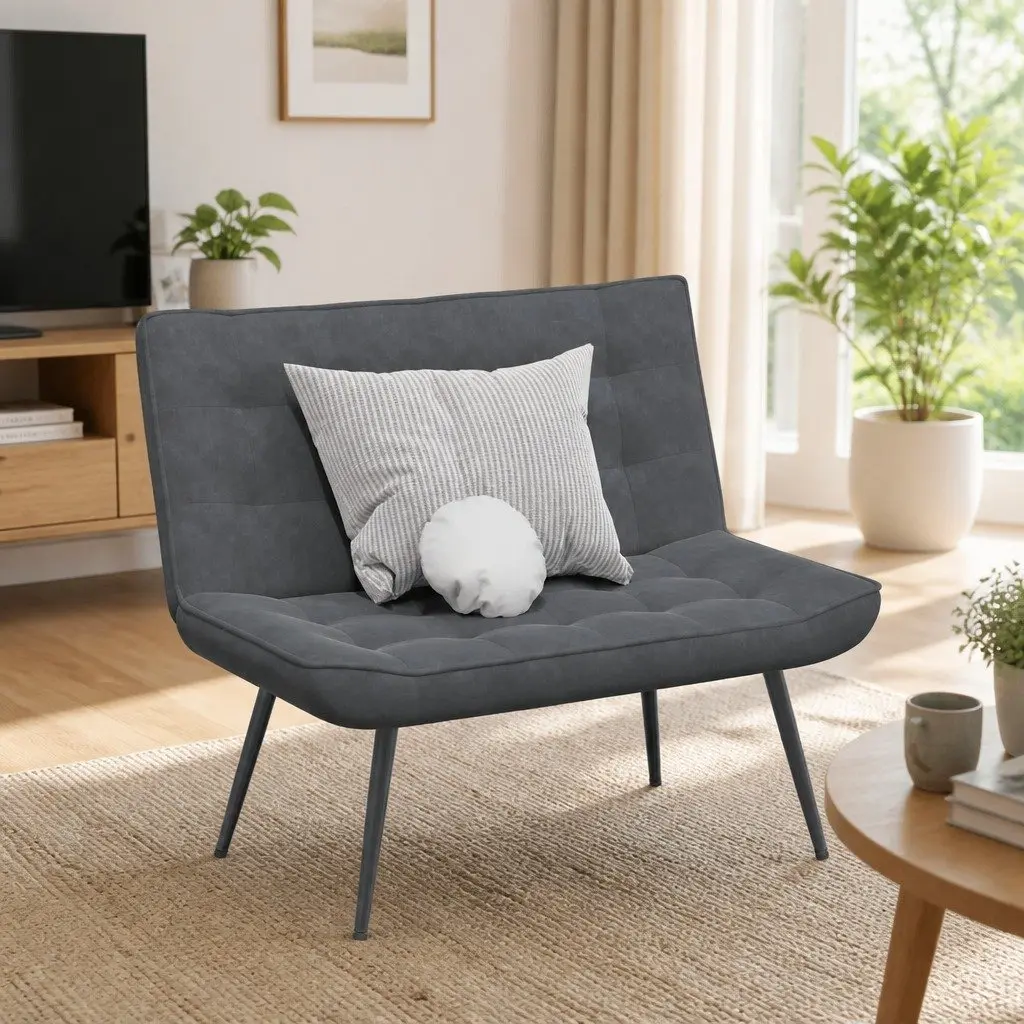 Grey Velvet Bench Seat Living Room Furniture Backrest Support 110 x 74 x 84 cm