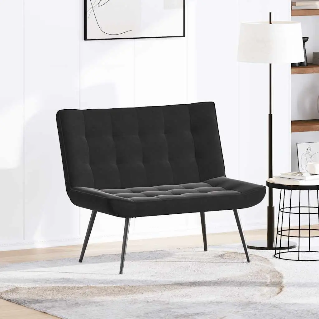 Black Velvet Bench with Backrest for Living Room 110 x 74 x 84 cm