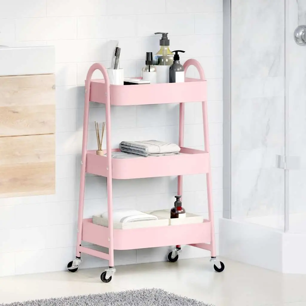 Storage Trolley 3-Tier Kitchen Organiser Cart Casters Brakes Handles Mobile