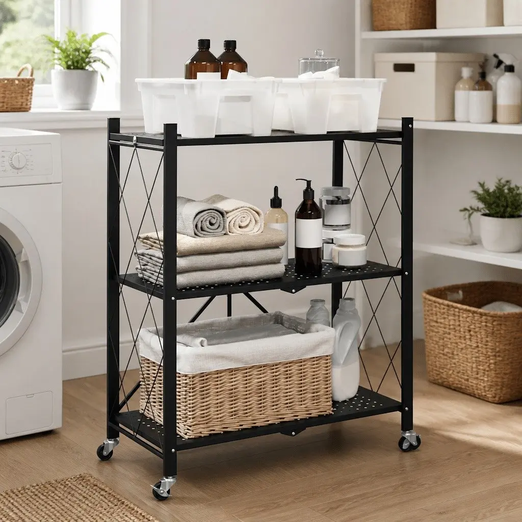 Storage Shelf on Wheels with Brakes Blue 71x34x88cm Steel Garage Organizer