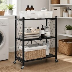 Storage Shelf on Wheels: 71x34x88cm Blue Steel Organizer