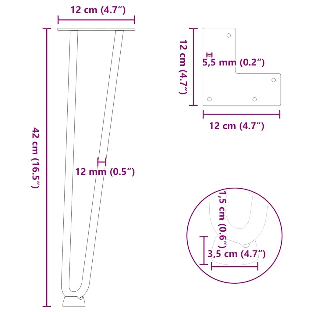 Hairpin Legs Coffee Table 4 pcs Black 42 cm Solid Steel