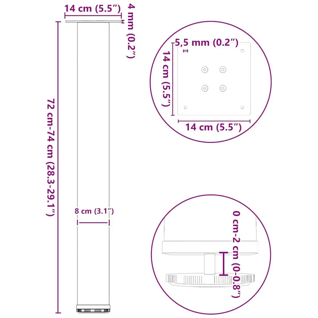 Console Table Legs 4 pcs Black 72-74 cm Steel Adjustable Levelers Modern Design