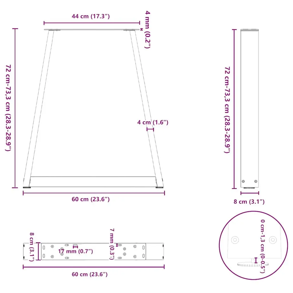 V-Shape Dining Table Legs Steel for Dining Room Black 60x72-73.3 cm