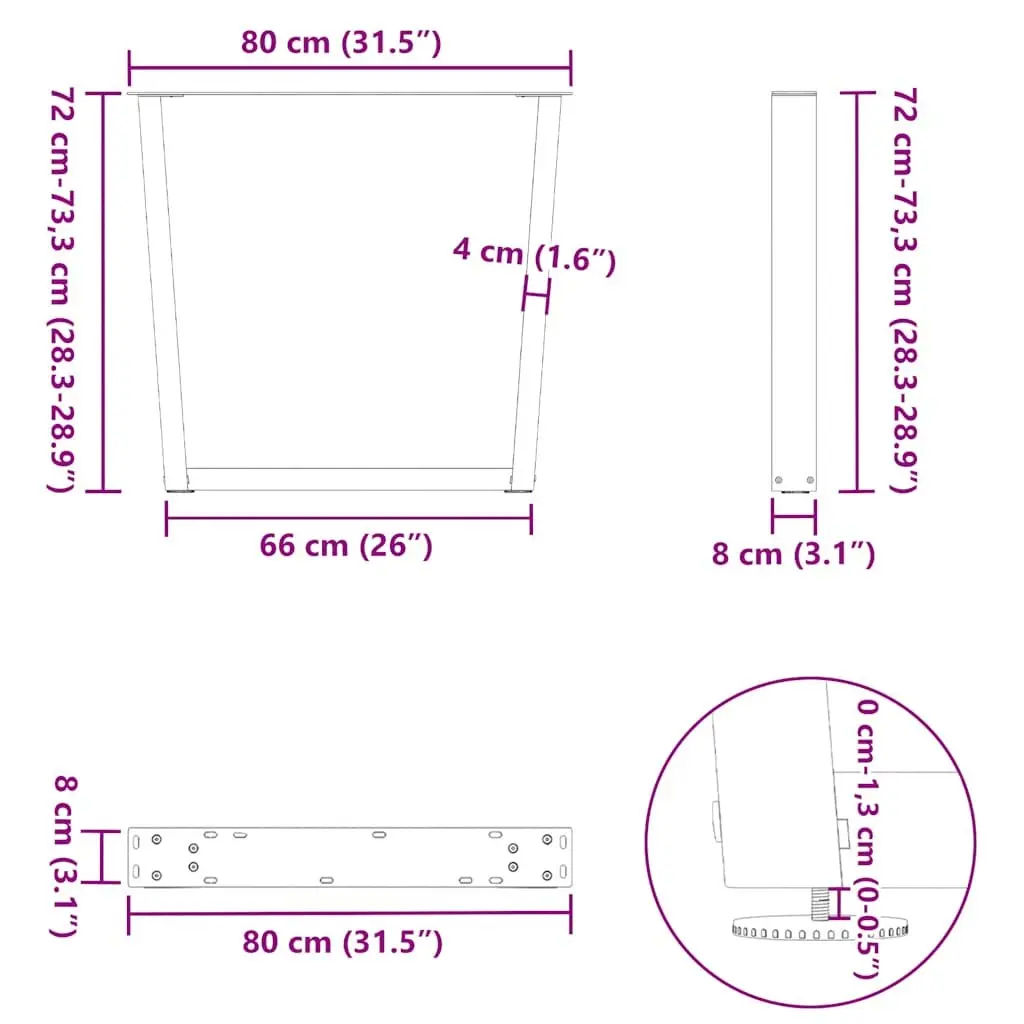 V-Shape Dining Table Legs, Adjustable