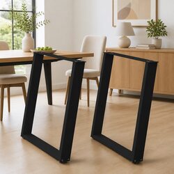 Dining Table Legs U-Shaped 2 pcs Black Steel 70x72-73cm Adjustable Levelers