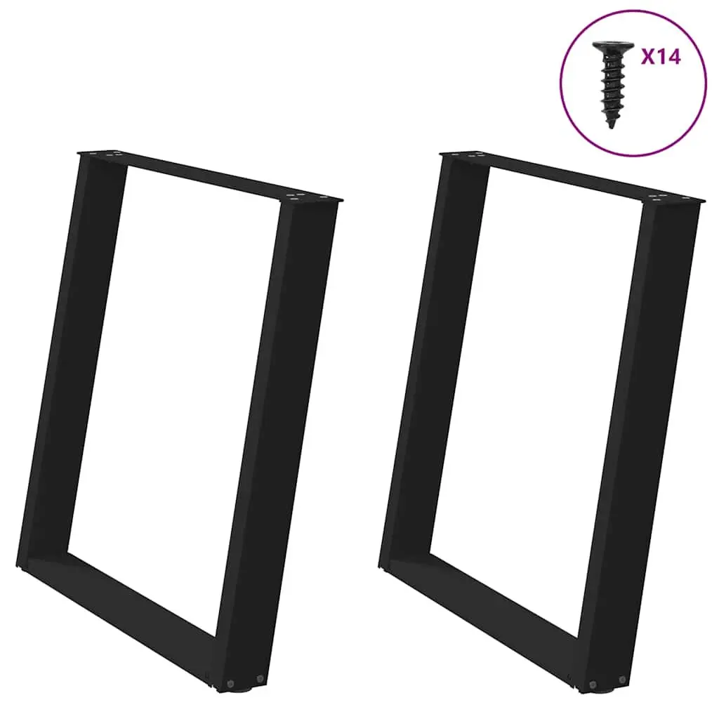 Dining Table Legs U-Shaped 2 pcs Black Steel 70x72-73cm Adjustable Levelers