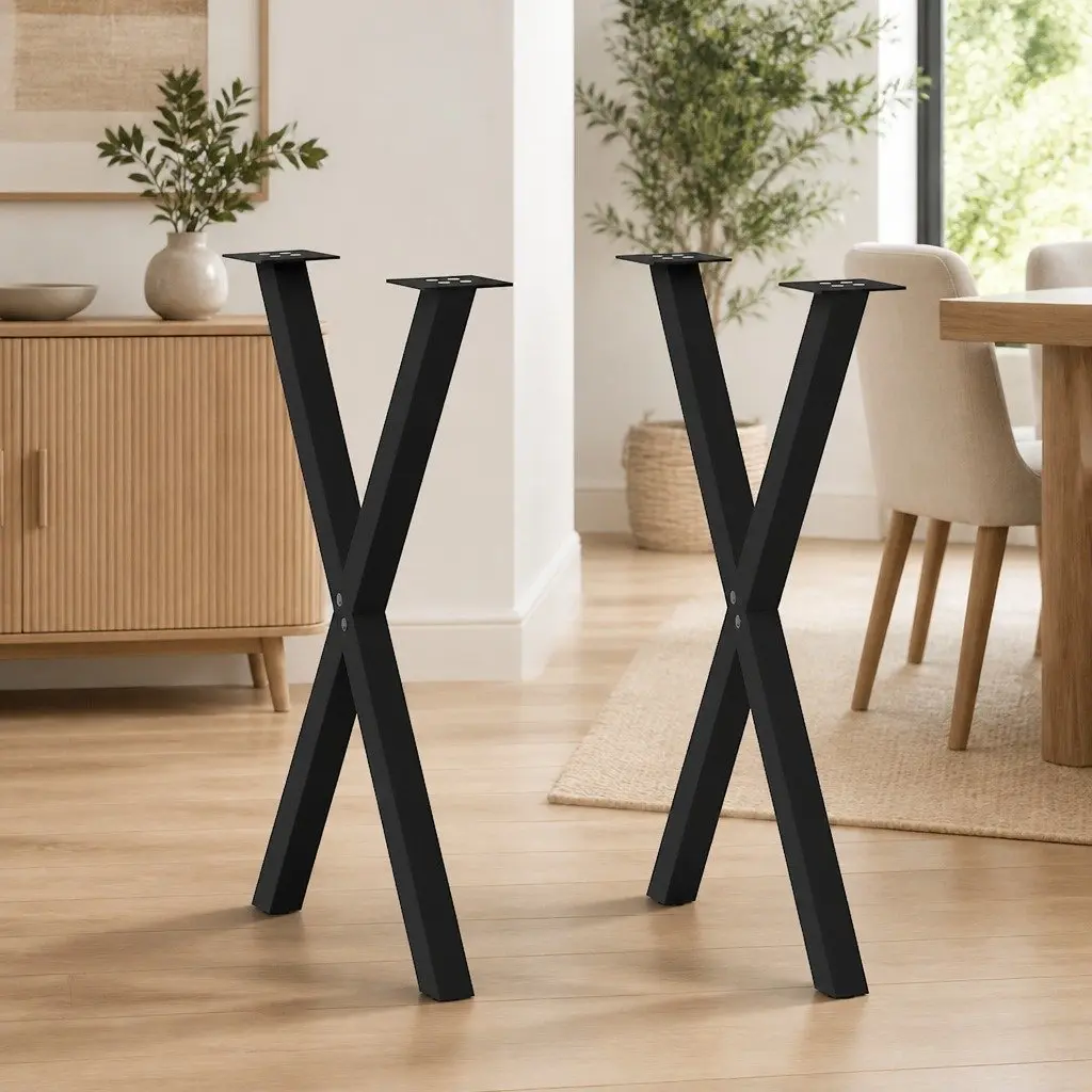 X-Shaped Steel Dining Table Legs Black 57x72cm Set of 2