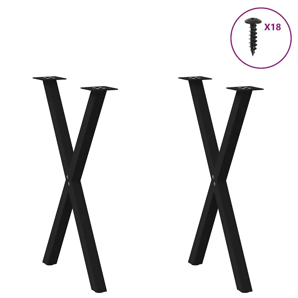 X-Shaped Dining Table Legs Steel Support Frame 57x72cm Black Set of 2