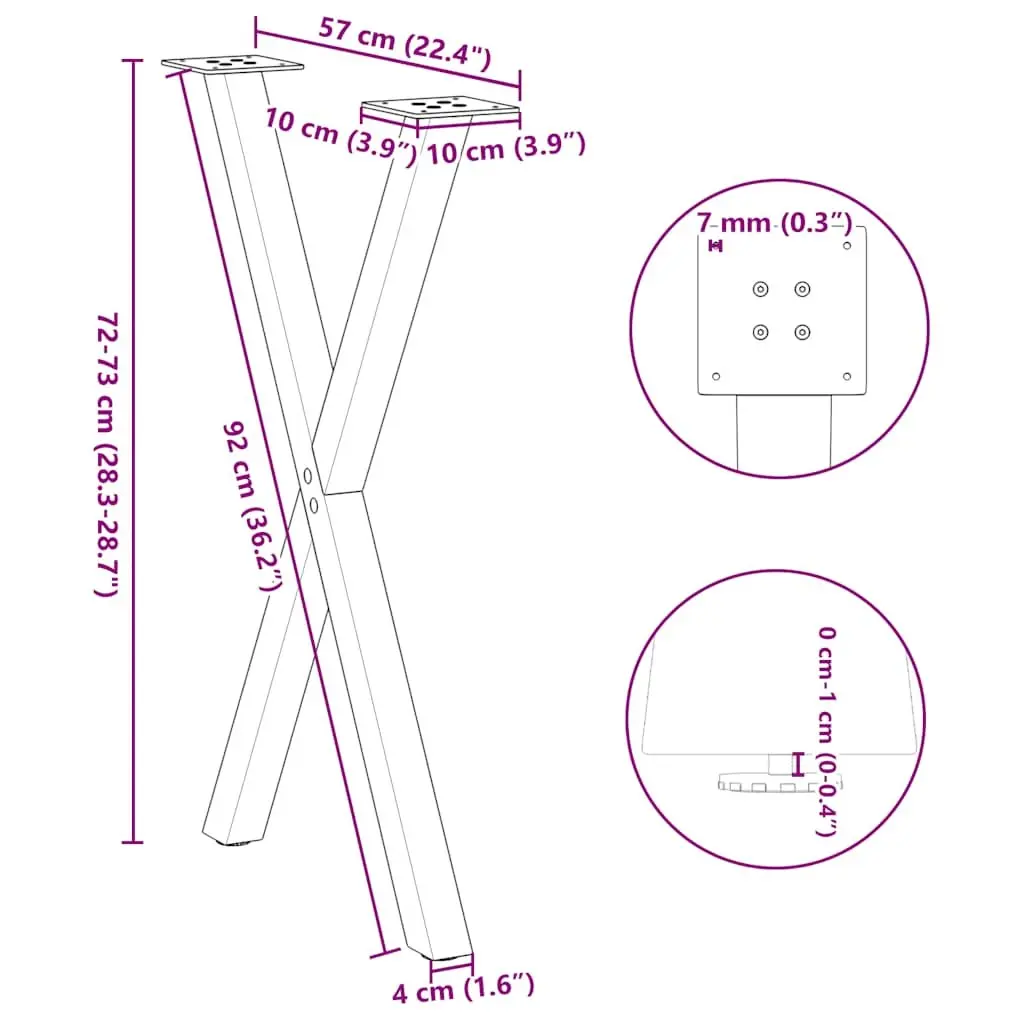 X-Shaped Dining Table Legs Steel Support Frame 57x72cm Black Set of 2