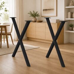 Black X-Shaped Metal Table Legs 70cm Width - 72-73cm Height