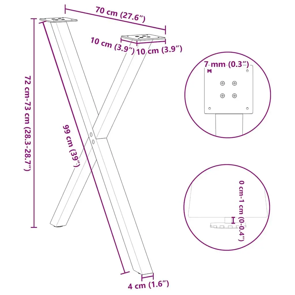 Dining Table Legs X-Shaped Metal 2 pcs Black 70x72-73cm Support Furniture