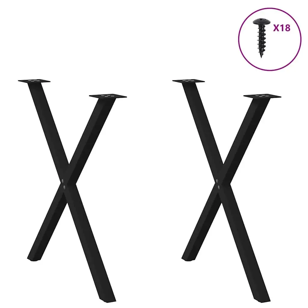 Dining Table Legs X-Shaped 2 pcs Black Steel 80x72-73cm