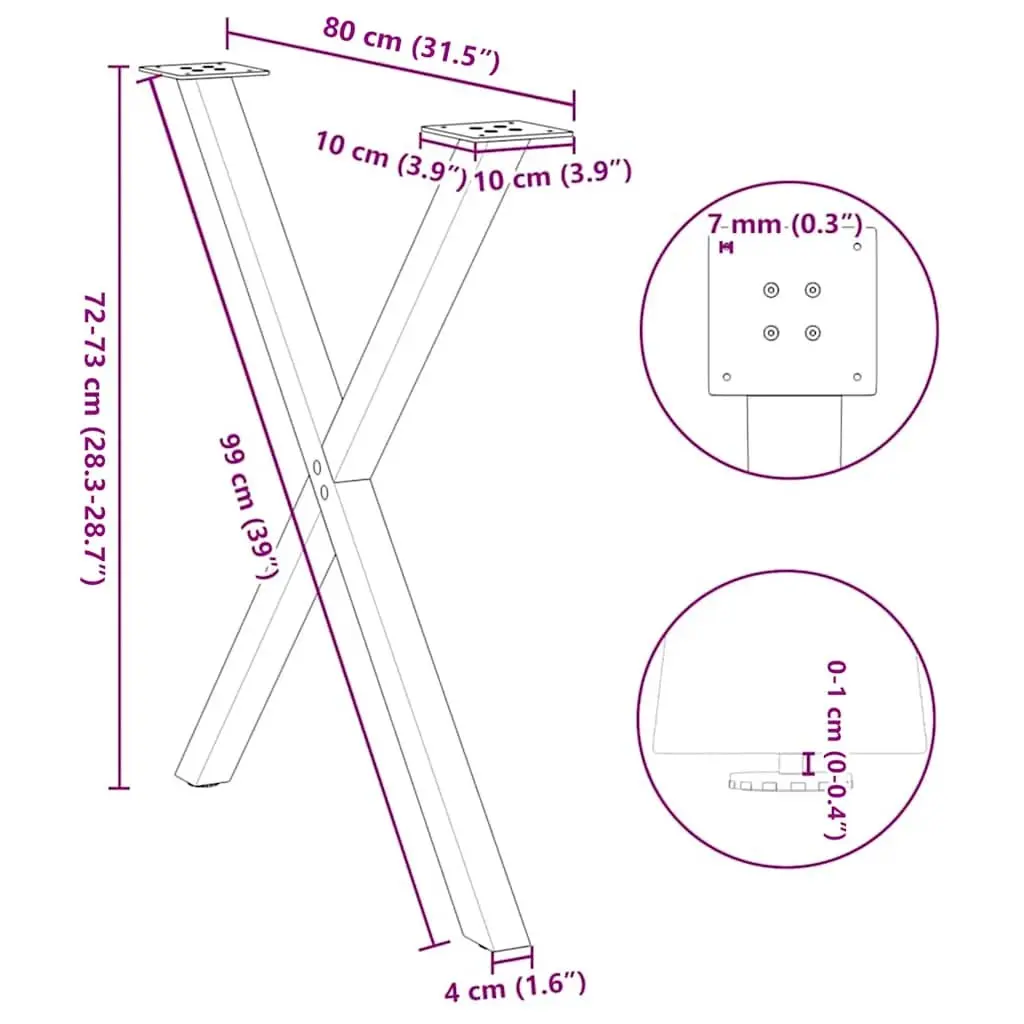 Dining Table Legs X-Shaped 2 pcs Black Steel 80x72-73cm
