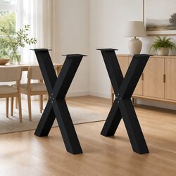 X-Shaped Dining Table Legs - Steel Black, 70cm Height, 2 Pack