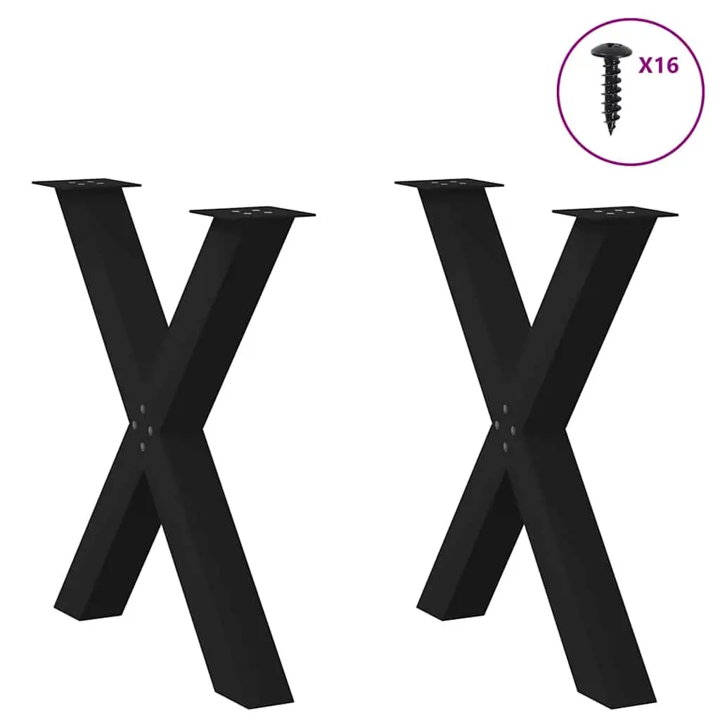 X-Shaped Dining Table Legs Steel Black Support 70cm Height 2 Pieces Furniture