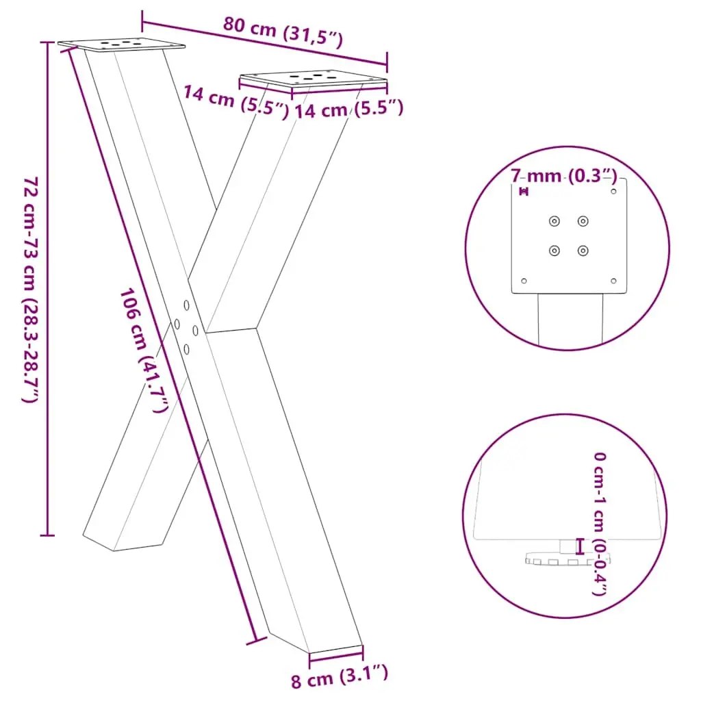 Dining Table Legs X-Shaped Steel Black Adjustable 2 pcs Heavy Duty